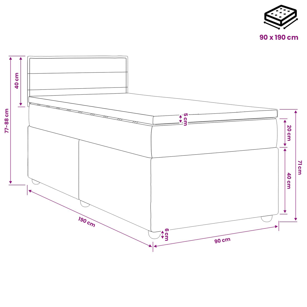 Postel Boxspring S Matrací S Čelo Krémová 90 X 190 Cm Textil