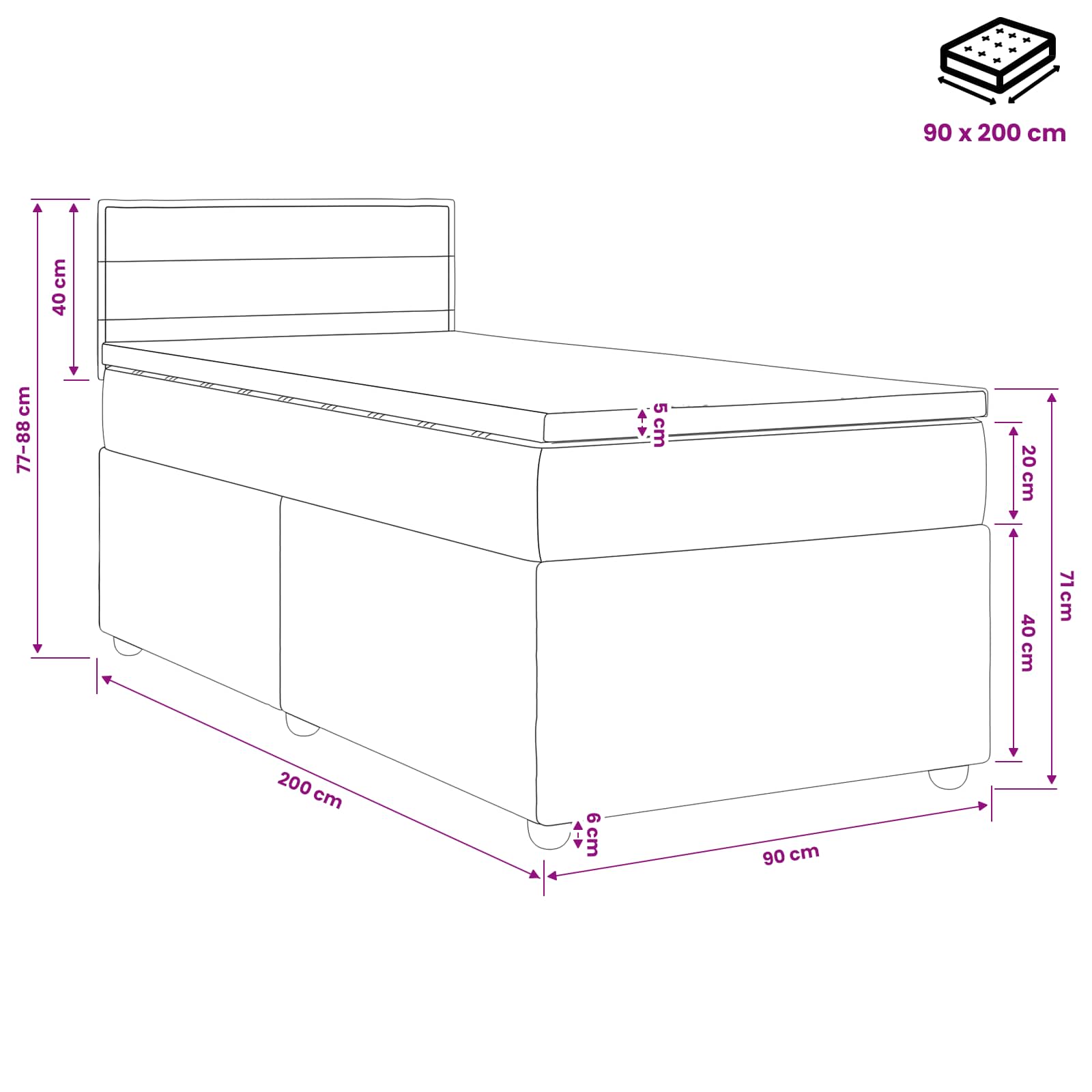 Postel Boxspring S Matrací Tmavě Hnědá 90 X 200 Cm Textil