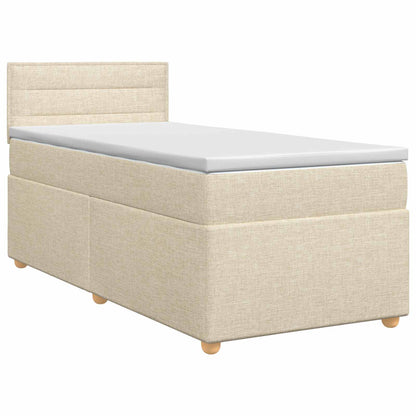 Postel Boxspring S Matrací S Čelo Krémová 90 X 200 Cm Textil