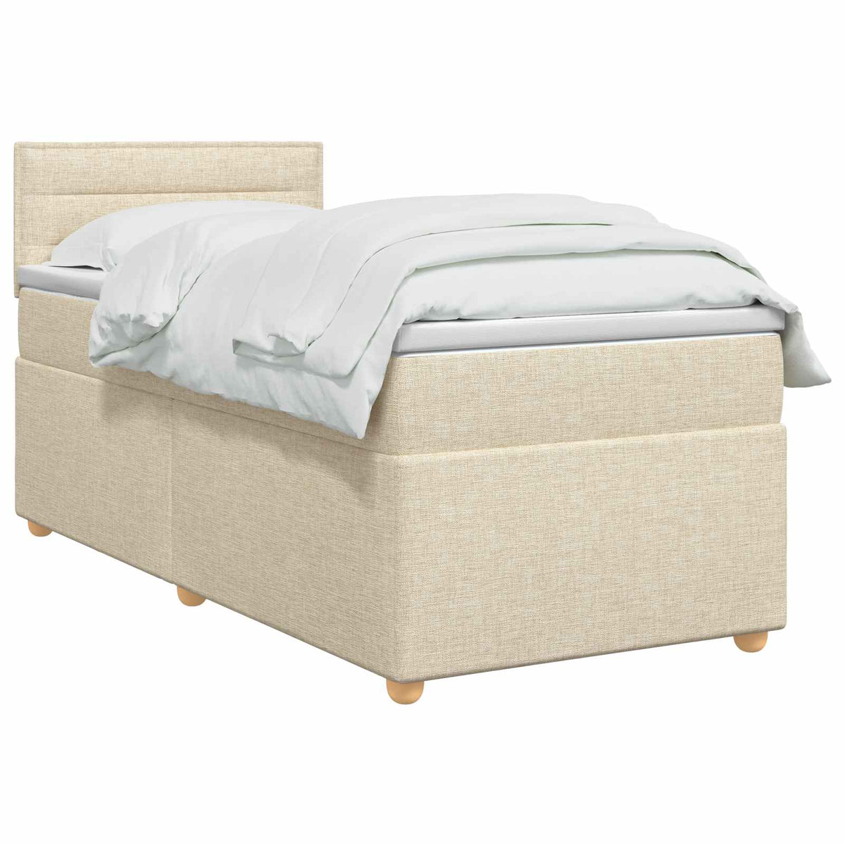 Postel Boxspring S Matrací S Čelo Krémová 90 X 200 Cm Textil