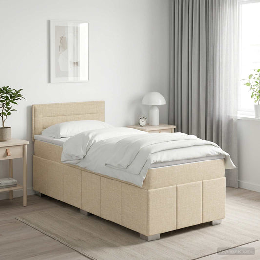 Postel Boxspring S Matrací S Čelo Krémová 90 X 200 Cm Textil