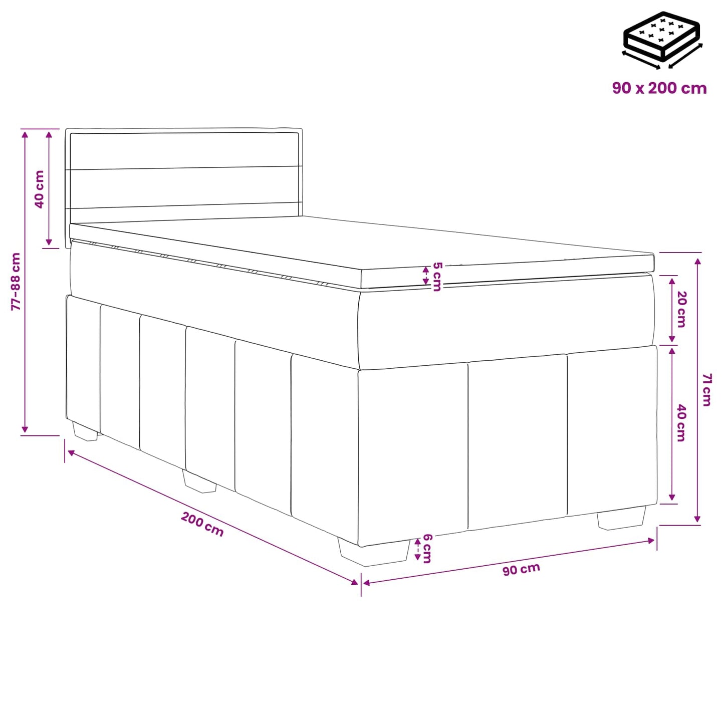 Postel Boxspring S Matrací Tmavě Hnědá 90 X 200 Cm Textil
