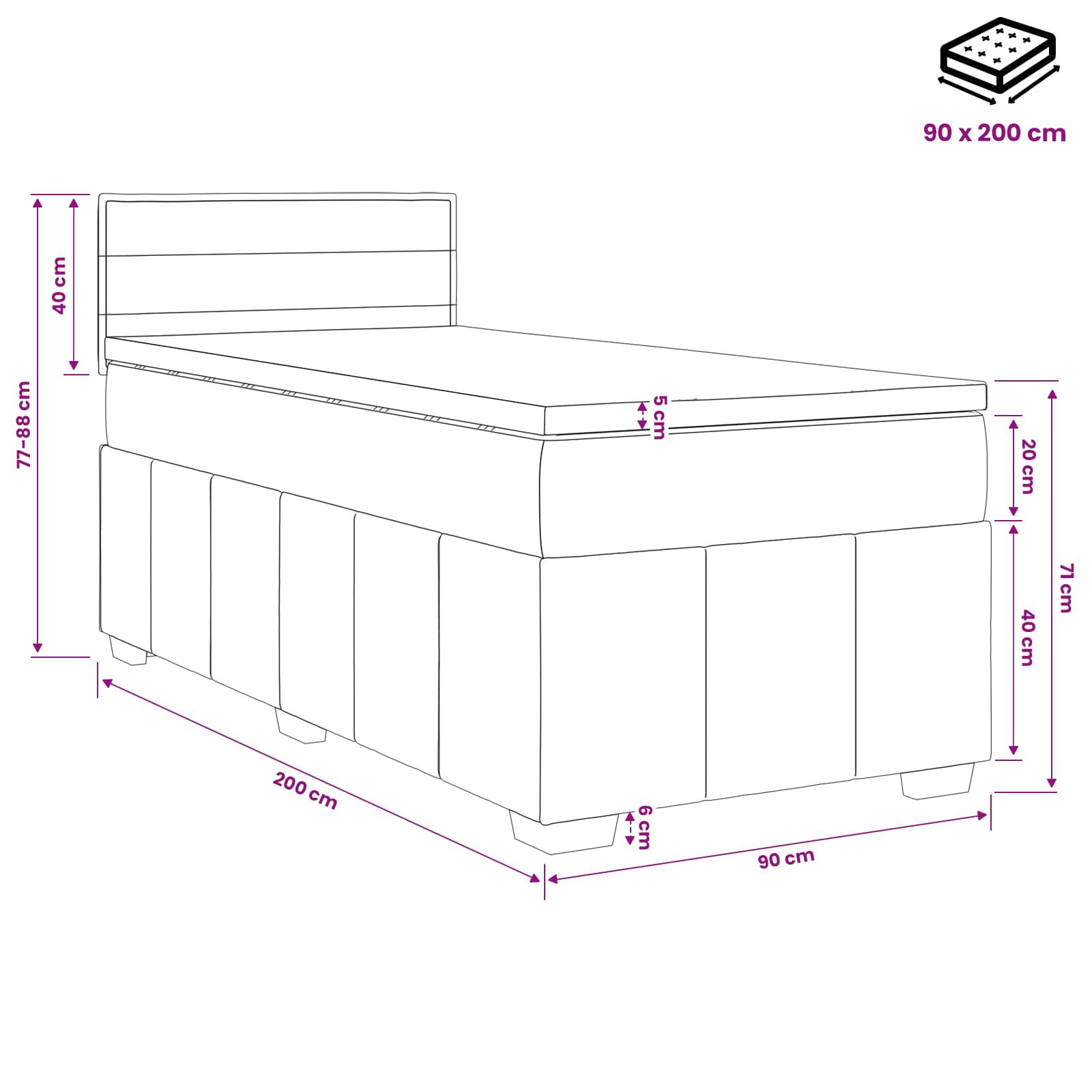 Postel Boxspring S Matrací Tmavě Hnědá 90 X 200 Cm Textil
