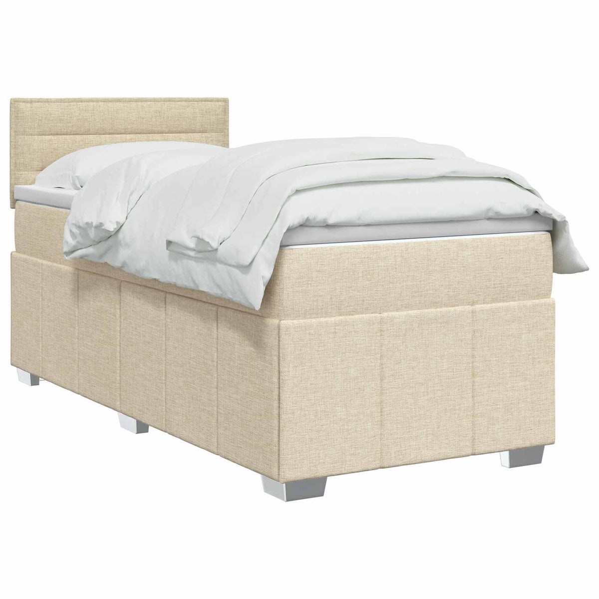 Postel Boxspring S Matrací S Čelo Krémová 90 X 200 Cm Textil