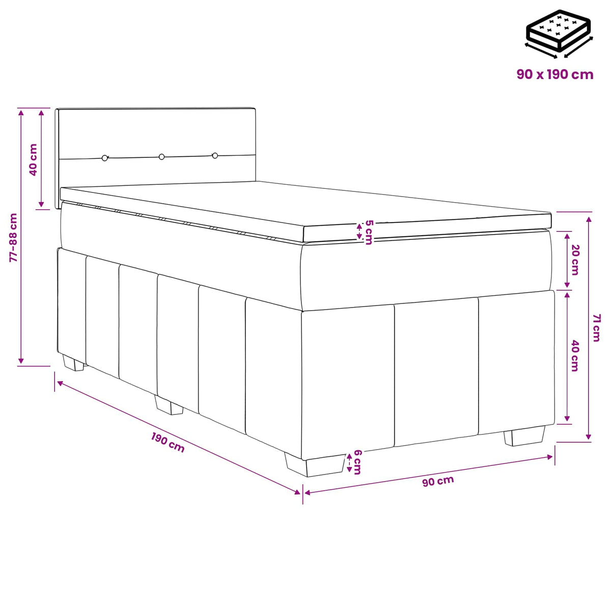 Postel Boxspring S Matrací 90 X 190 Cm Textil
