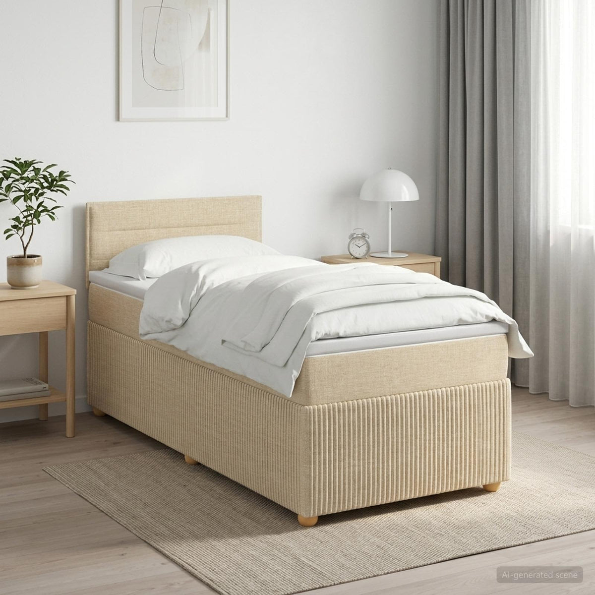 Postel Boxspring S Matrací S Čelo Krémová 90 X 200 Cm Textil