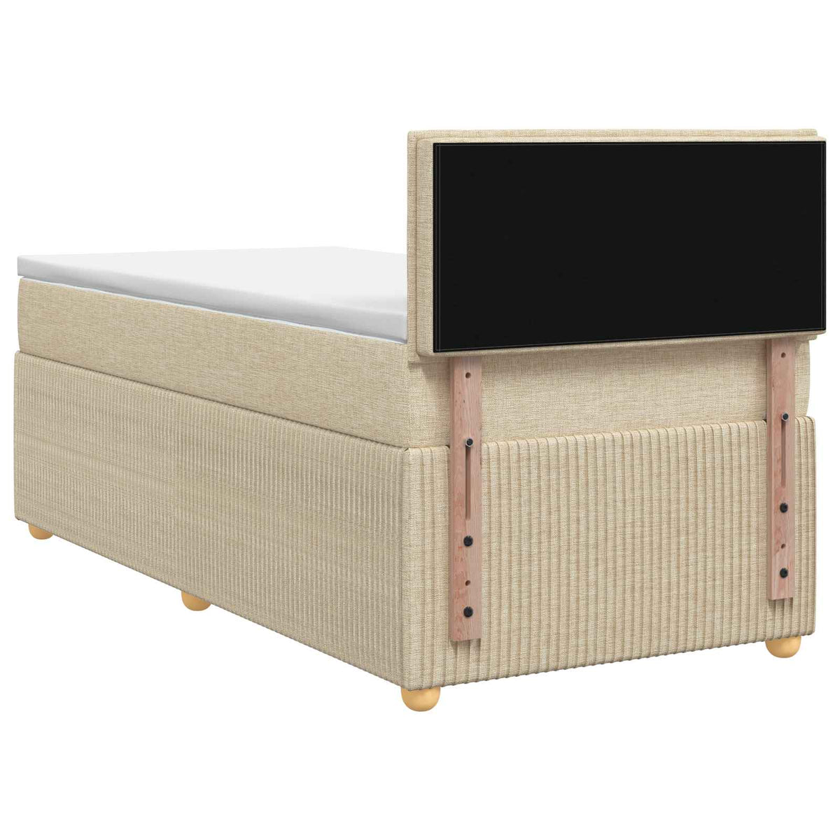 Postel Boxspring S Matrací S Čelo Krémová 90 X 200 Cm Textil