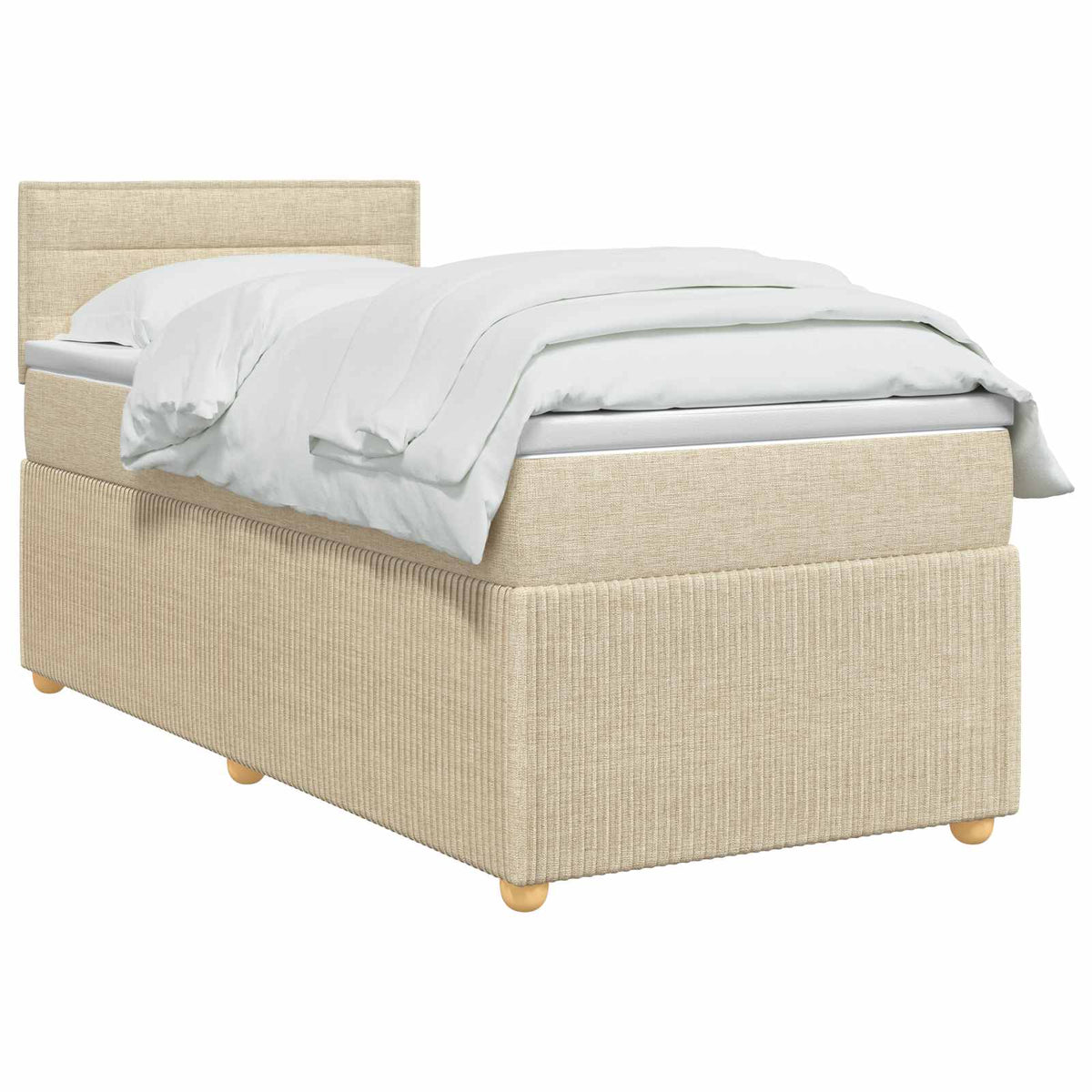 Postel Boxspring S Matrací S Čelo Krémová 90 X 200 Cm Textil