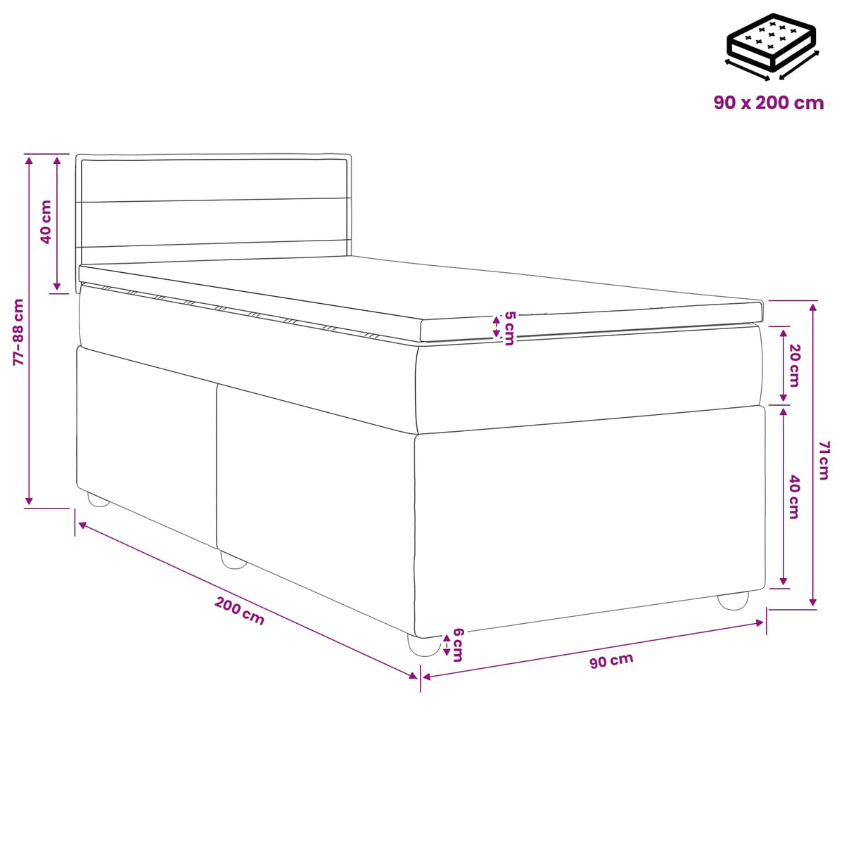 Postel Boxspring S Matrací S Čelo Krémová 90 X 200 Cm Textil