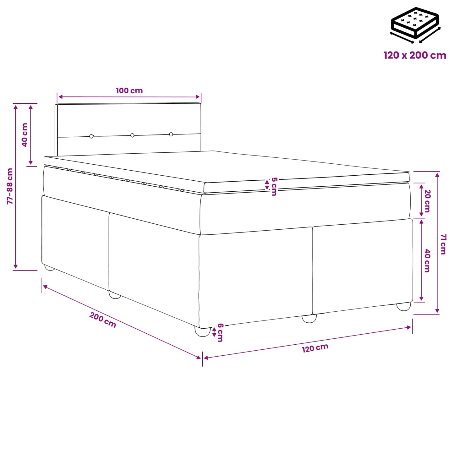 Postel Boxspring S Matrací Tmavě Hnědá 120 X 200 Cm Textil