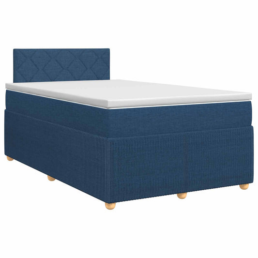 Postel Boxspring S Matrací S Čelo Modrá 120 X 200 Cm Textil