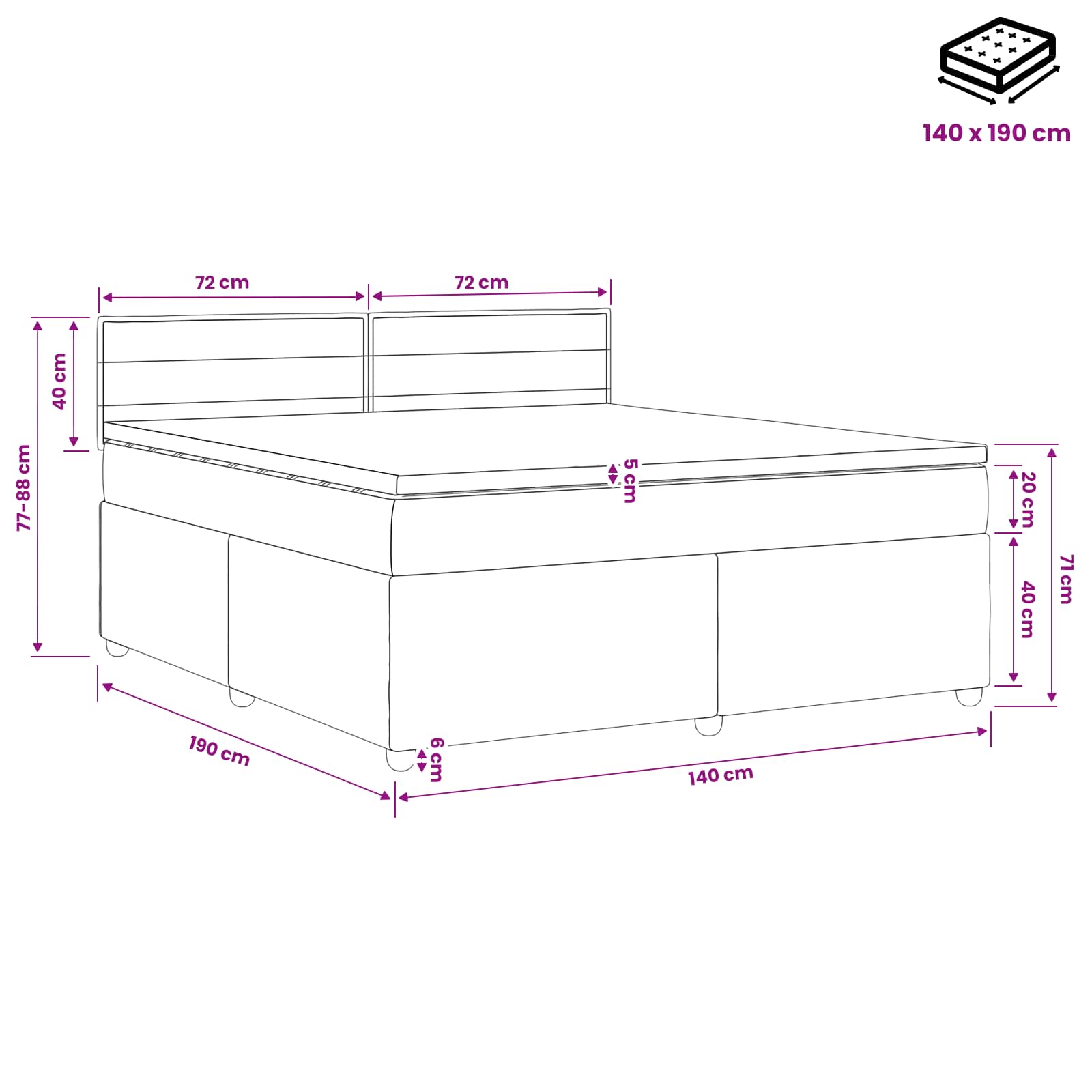 Postel Boxspring S Matrací Tmavě Šedá 140 X 190 Cm Textil