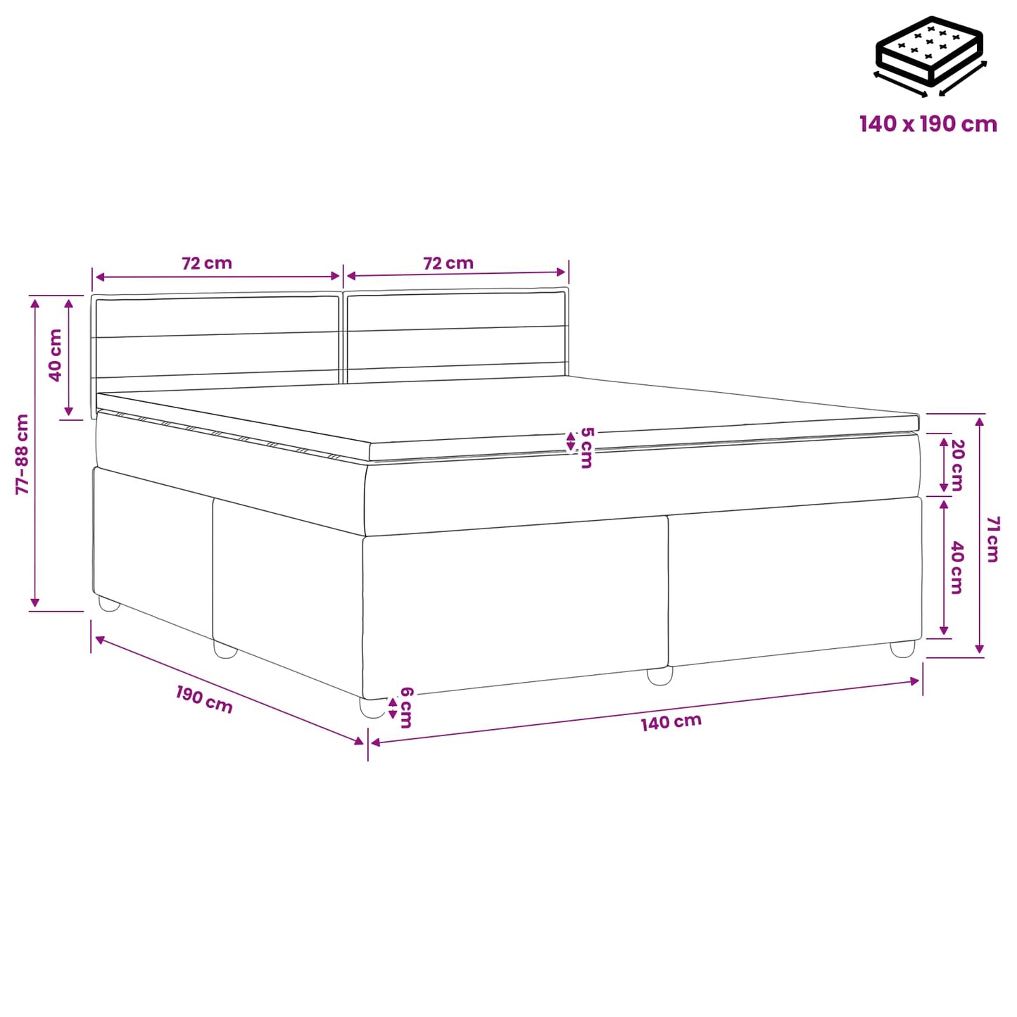 Postel Boxspring S Matrací S Čelo Krémová 140 X 190 Cm Textil