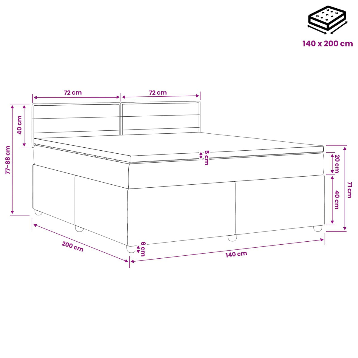 Postel Boxspring S Matrací Tmavě Šedá 140 X 200 Cm Textil