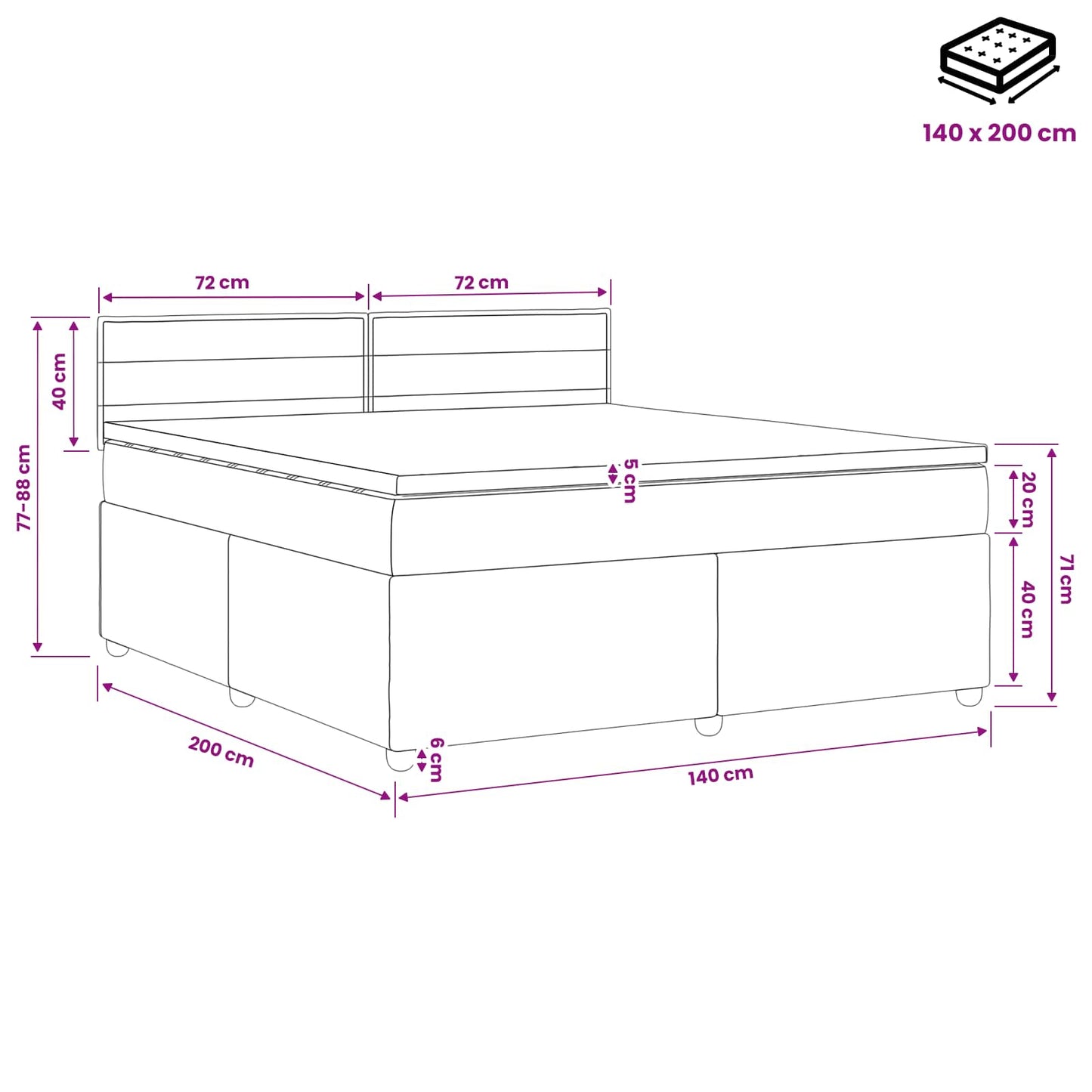 Postel Boxspring S Matrací S Čelo Krémová 140 X 200 Cm Textil