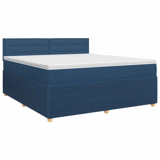 Postel Boxspring S Matrací S Čelo Modrá 140 X 200 Cm Textil