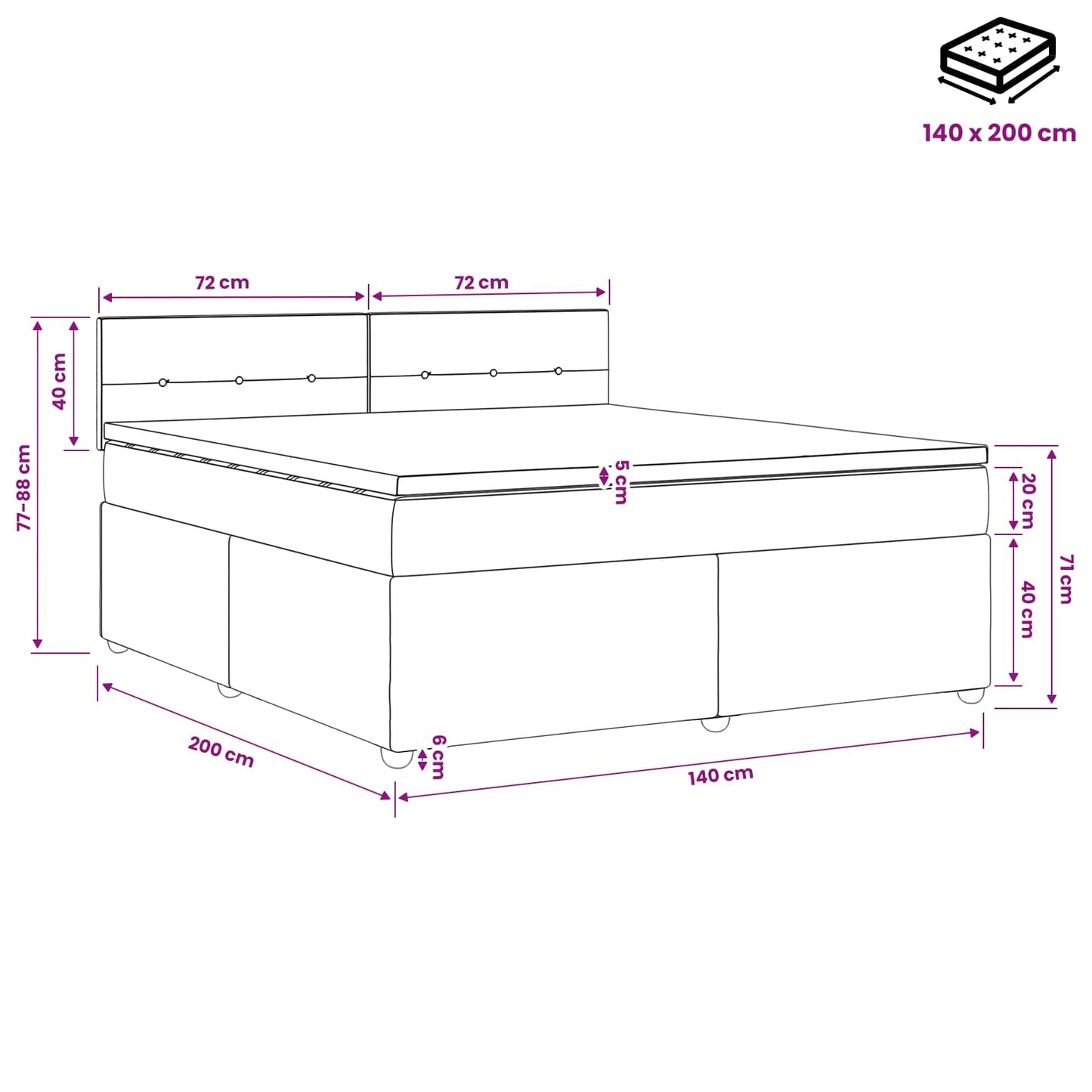 Postel Boxspring S Matrací Tmavě Šedá 140 X 200 Cm Textil