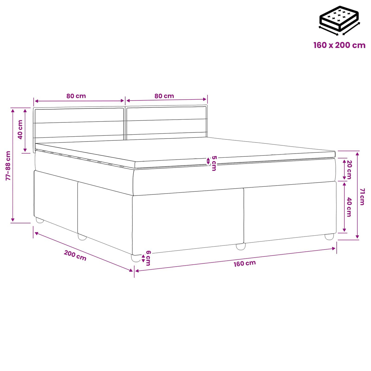 Postel Boxspring S Matrací Světle Šedá 160 X 200 Cm Textil
