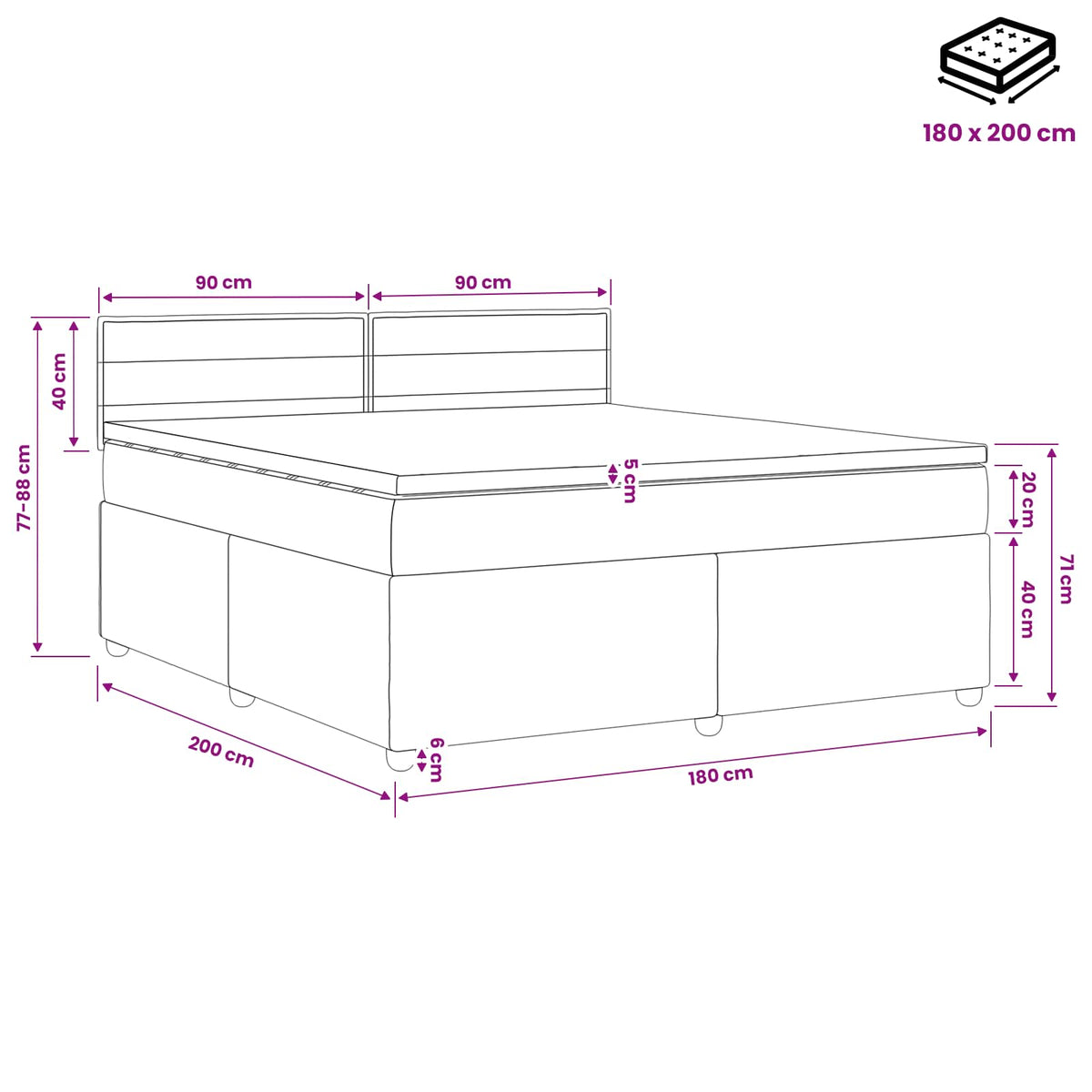 Postel Boxspring S Matrací S Čelo Modrá 180 X 200 Cm Textil