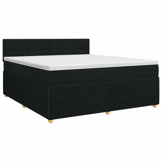 Postel Boxspring S Matrací S Čelo Černá 180 X 200 Cm Textil