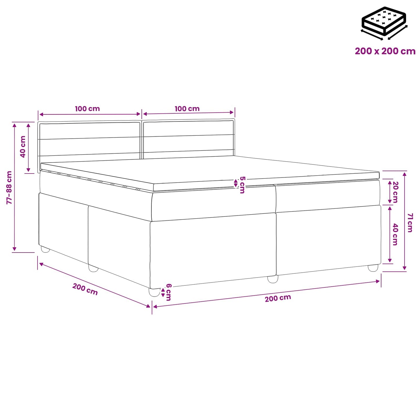 Postel Boxspring S Matrací Tmavě Hnědá 200 X 200 Cm Textil