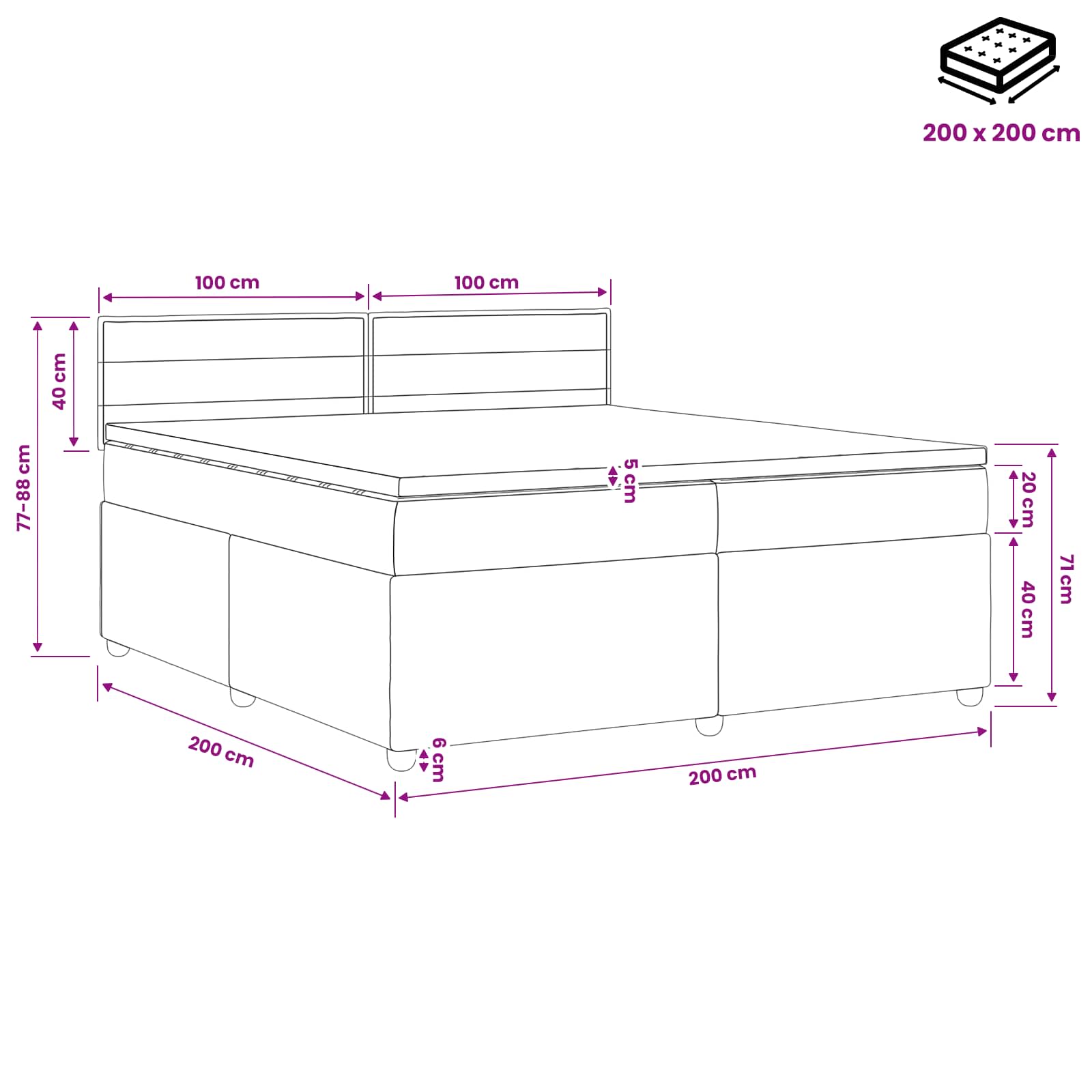 Postel Boxspring S Matrací Tmavě Hnědá 200 X 200 Cm Textil
