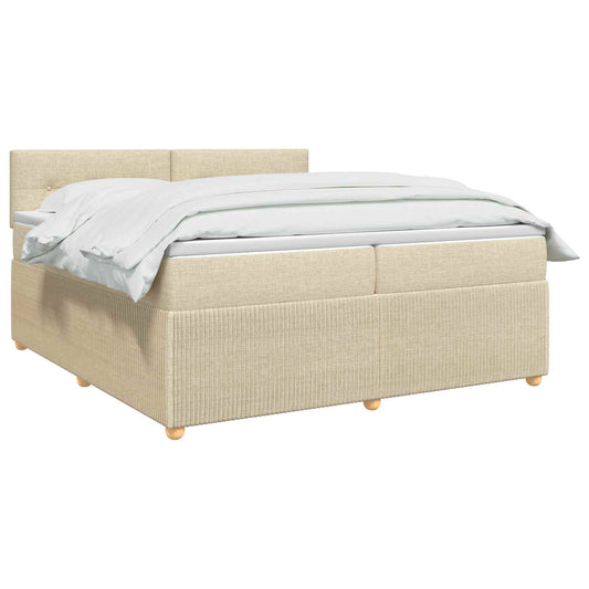Postel Boxspring S Matrací S Čelo Krémová 200 X 200 Cm Textil