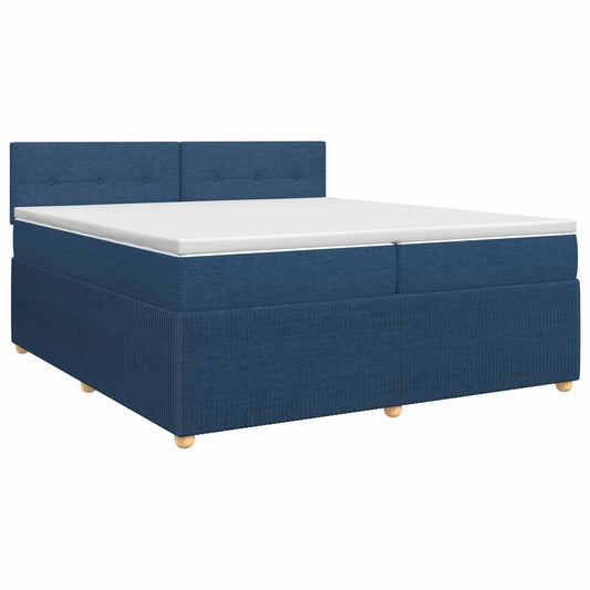 Postel Boxspring S Matrací S Čelo Modrá 200 X 200 Cm Textil