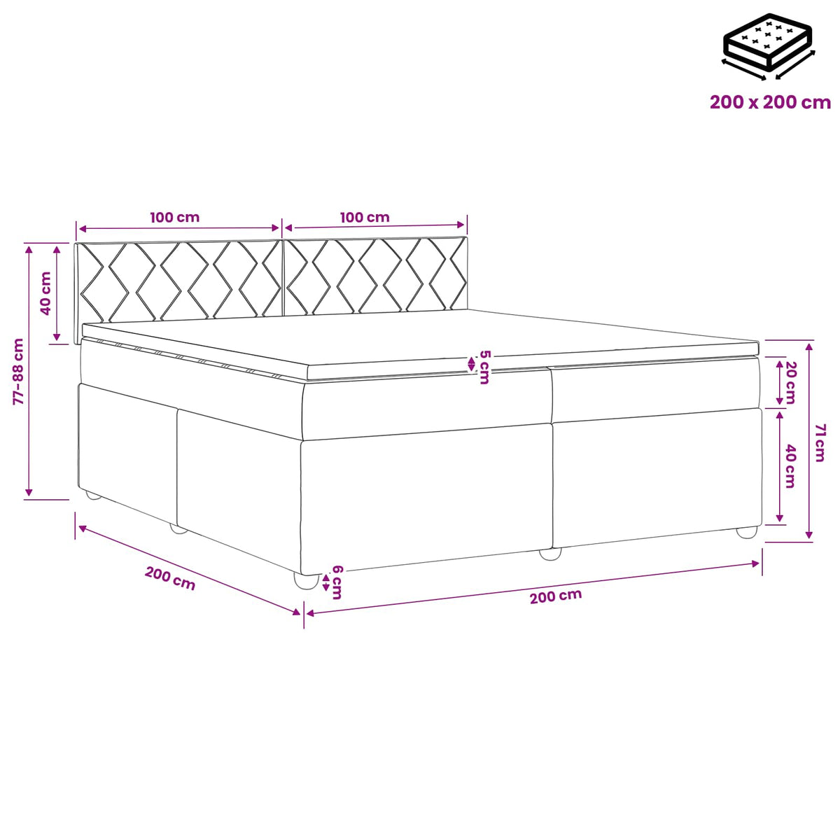 Postel Boxspring S Matrací S Čelo Modrá 200 X 200 Cm Textil