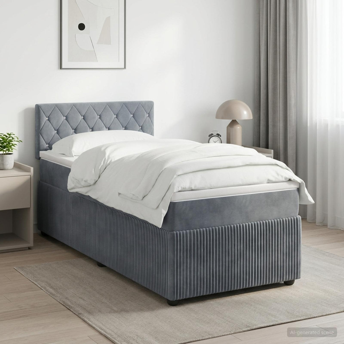 Postel Boxspring S Matrací S Čelo 90 X 190 Cm Samet