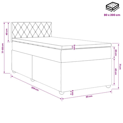 Postel Boxspring S Matrací S Čelo Tmavě Šedá 80 X 200 Cm Samet