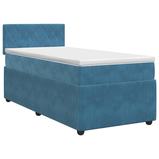 Postel Boxspring S Matrací S Čelo Tmavě Modrá 80 X 200 Cm Samet