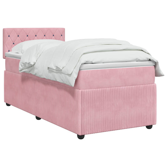 Postel Boxspring S Matrací S Čelo Růžová 80 X 200 Cm Samet