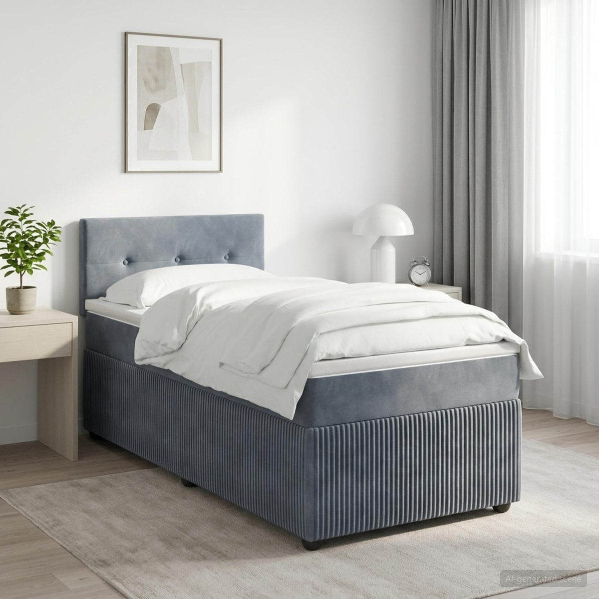 Postel Boxspring S Matrací S Čelo 90 X 190 Cm Samet