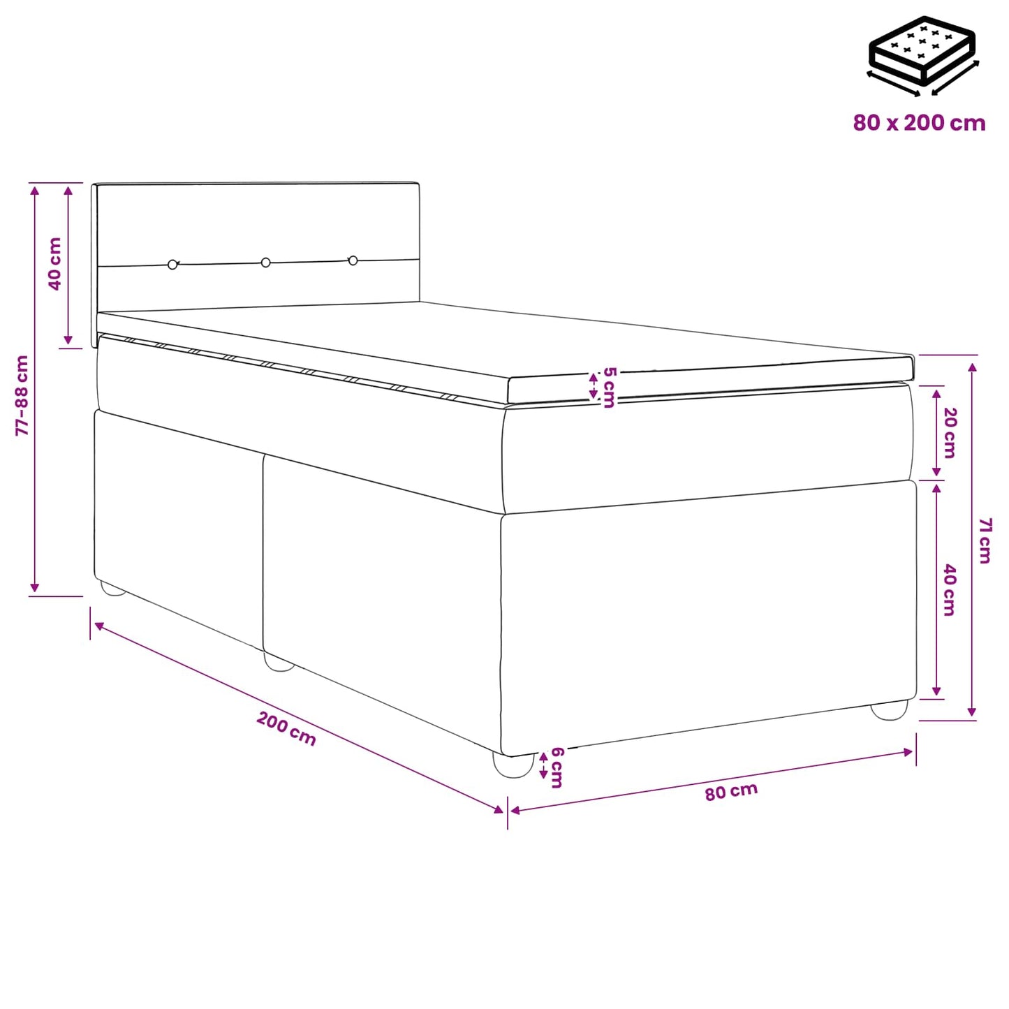 Postel Boxspring S Matrací S Čelo Tmavě Šedá 80 X 200 Cm Samet
