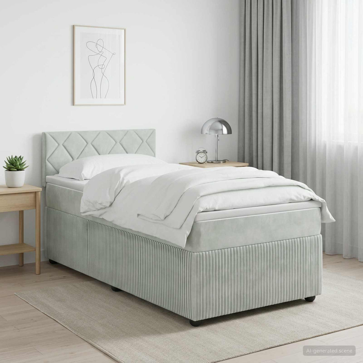 Postel Boxspring S Matrací S Čelo 90 X 190 Cm Samet