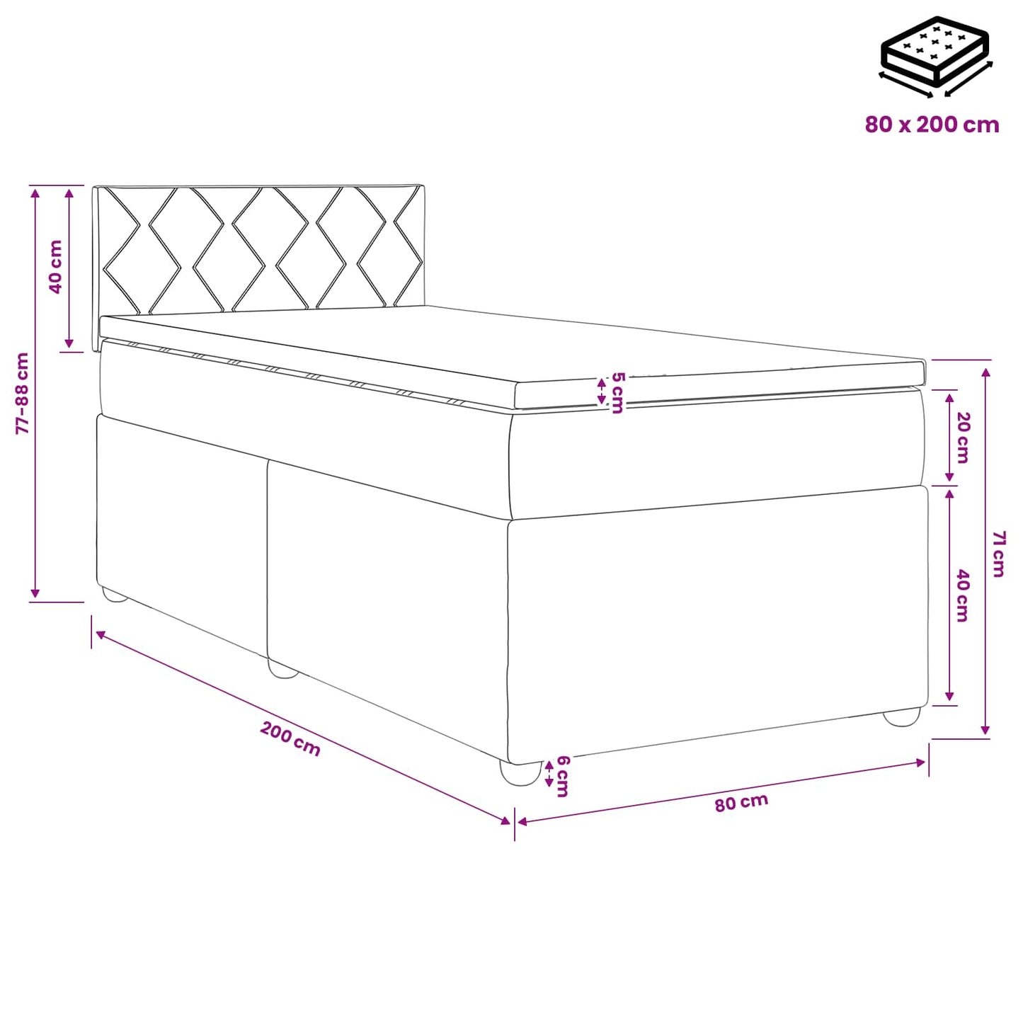 Postel Boxspring S Matrací S Čelo Světle Šedá 80 X 200 Cm Samet
