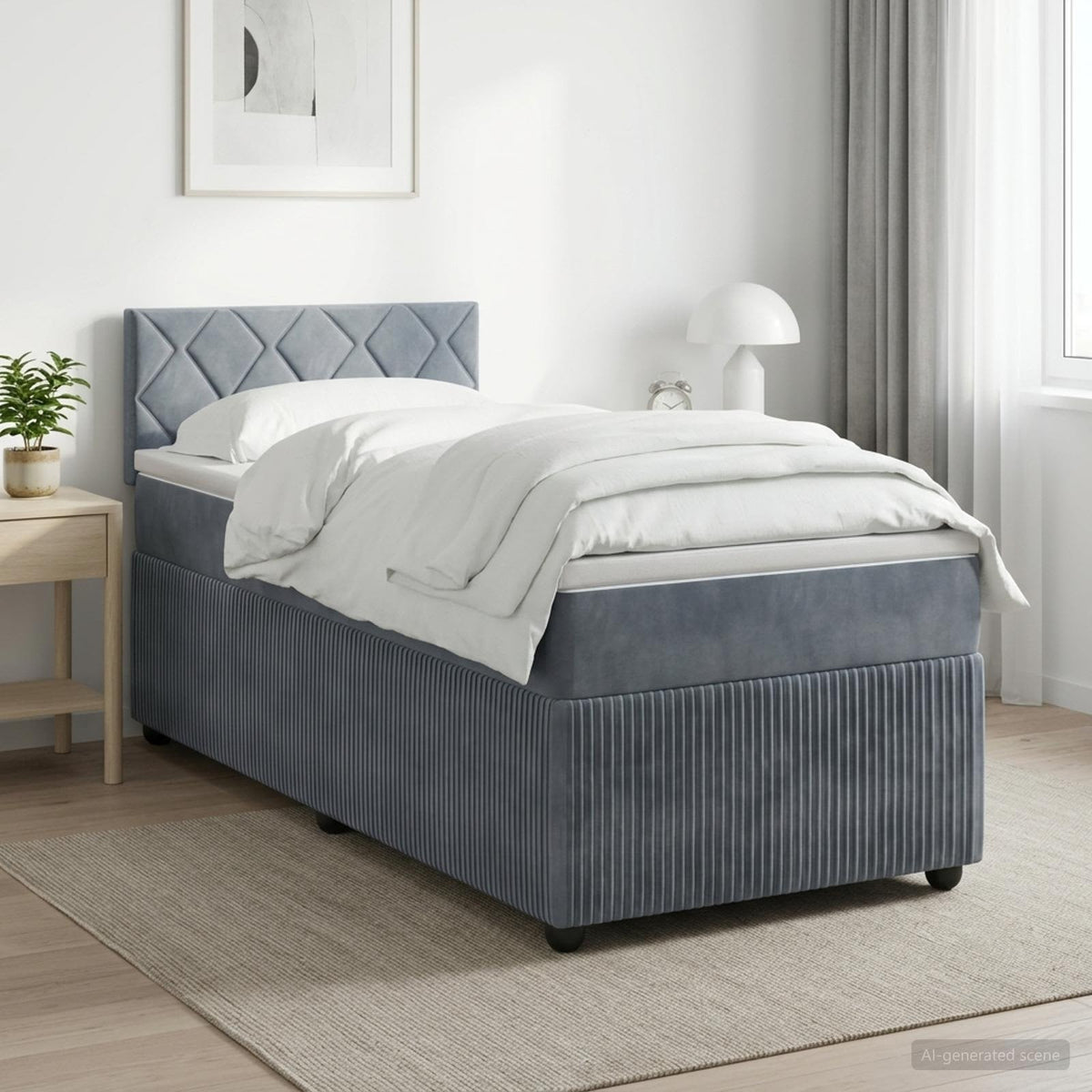 Postel Boxspring S Matrací S Čelo 90 X 190 Cm Samet