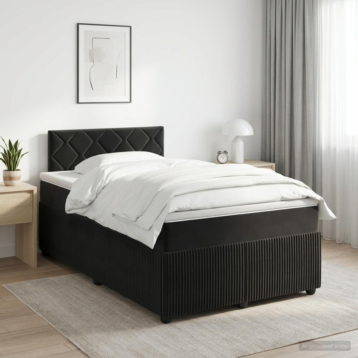 Postel Boxspring S Matrací S Čelo Černá 120 X 200 Cm Samet