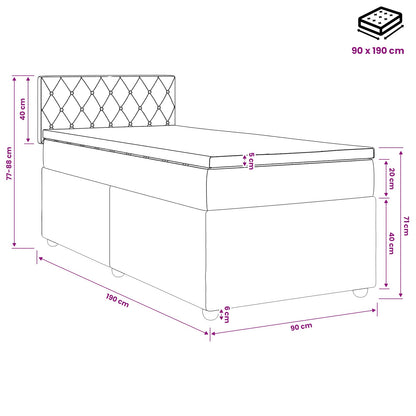 Postel Boxspring S Matrací S Čelo 90 X 190 Cm Samet