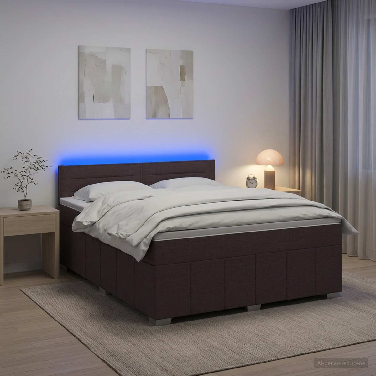 Postel Boxspring S Matrací S Čelo Textil