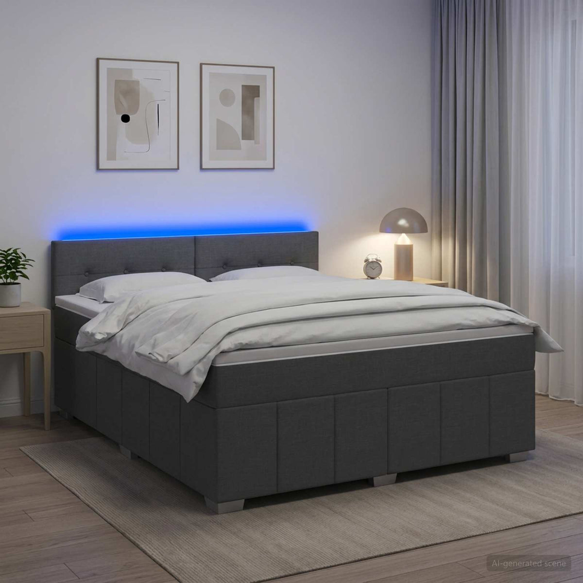Postel Boxspring S Matrací S Čelo Textil