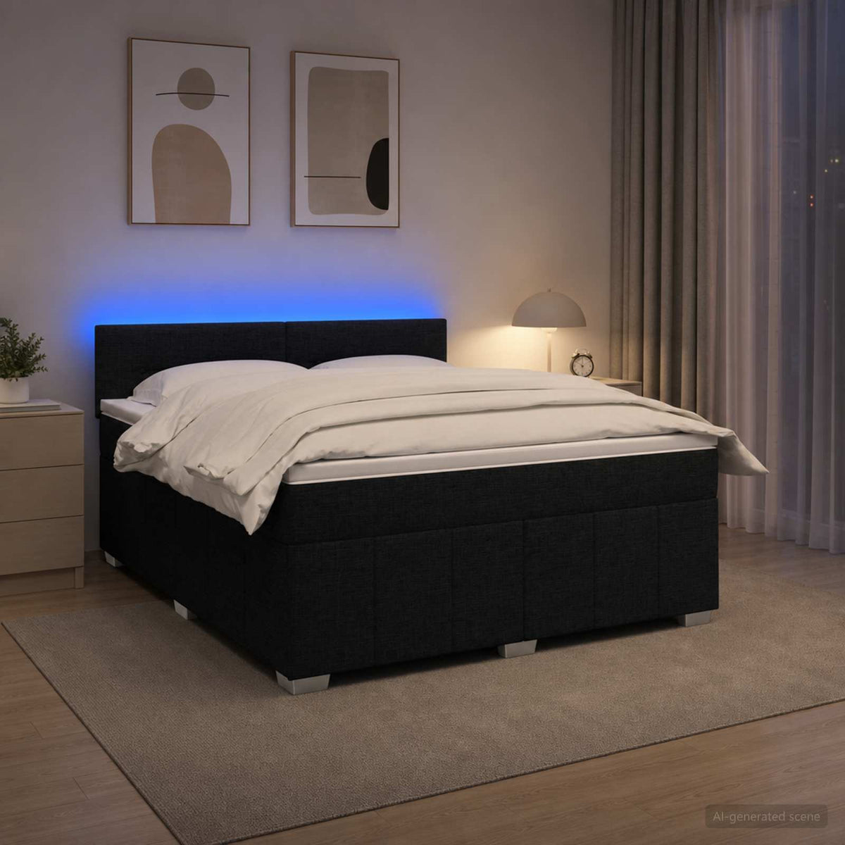 Postel Boxspring S Matrací S Čelo Textil
