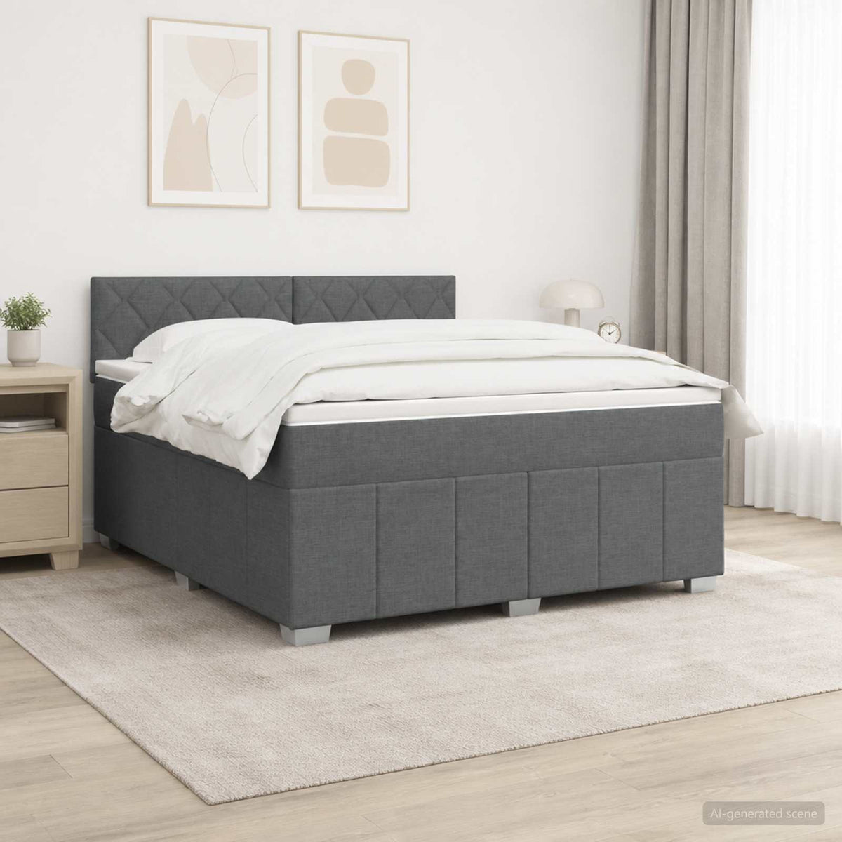 Postel Boxspring S Matrací S Čelo Textil