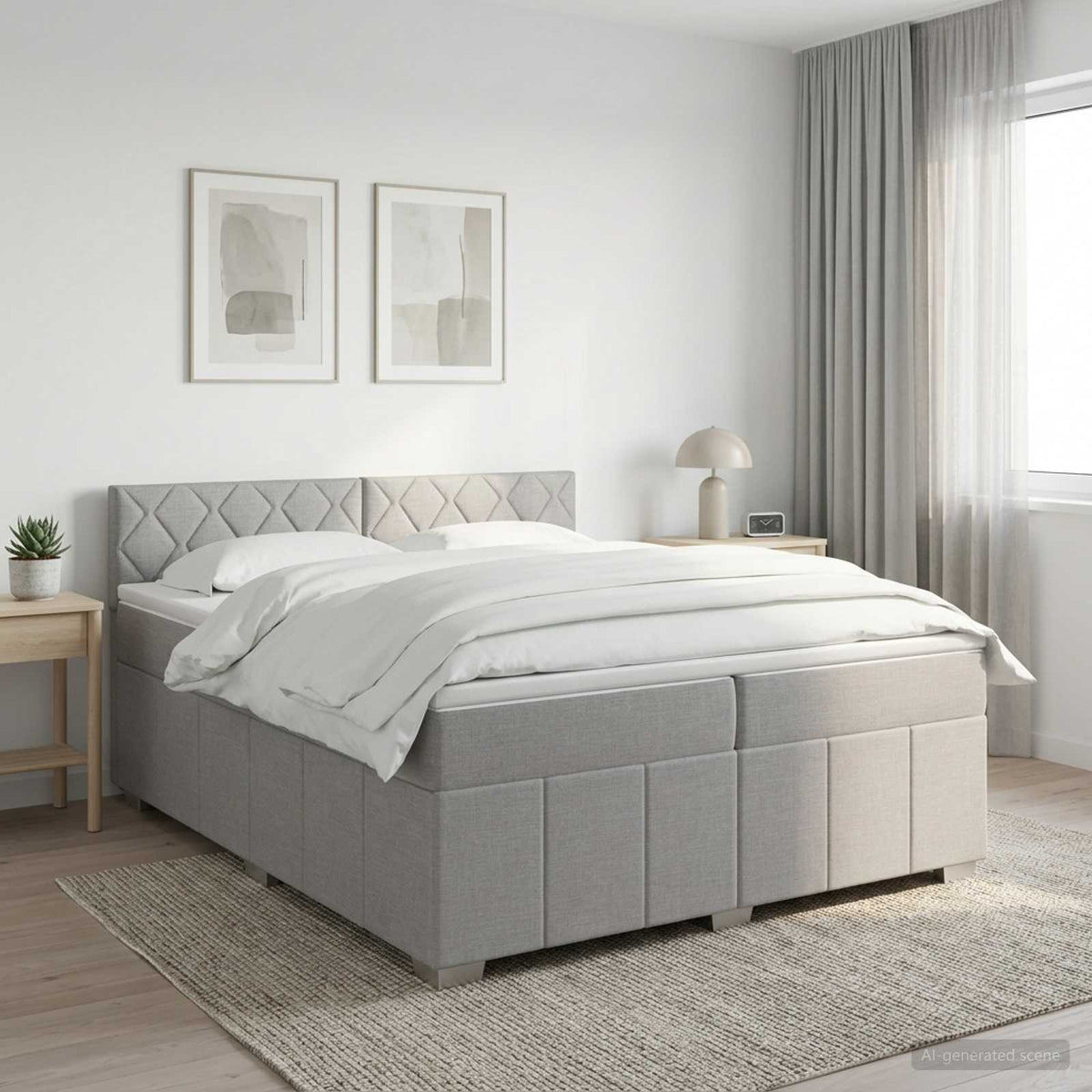 Postel Boxspring S Matrací S Čelo Textil