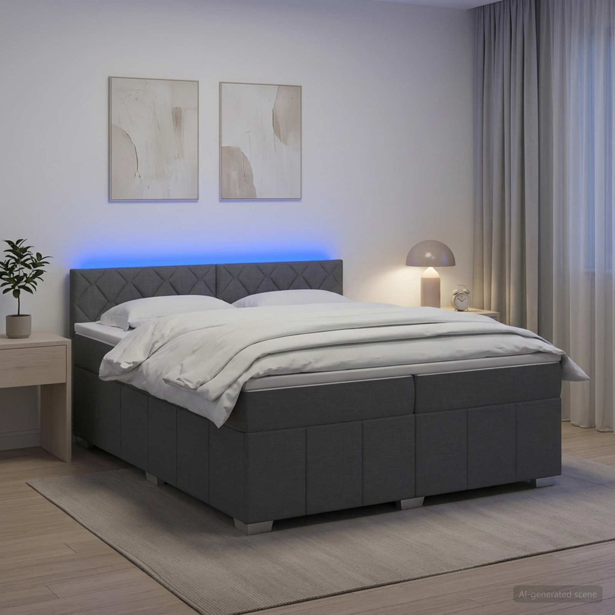 Postel Boxspring S Matrací S Čelo Textil
