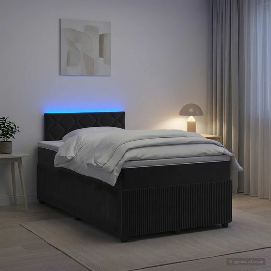 Postel Boxspring S Matrací S Led Pásky Černá 120 X 200 Cm Samet