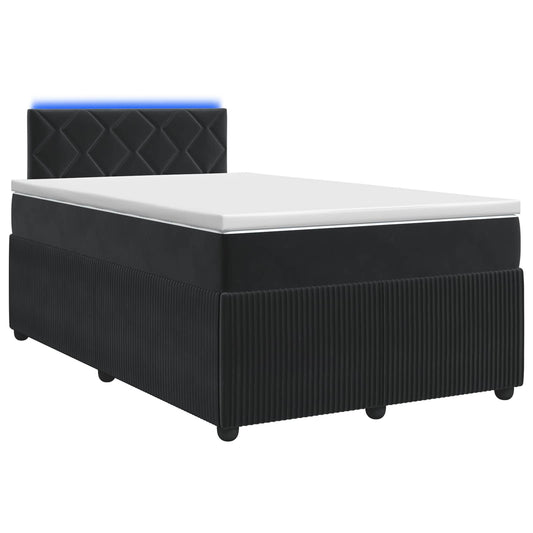 Postel Boxspring S Matrací S Led Pásky Černá 120 X 200 Cm Samet
