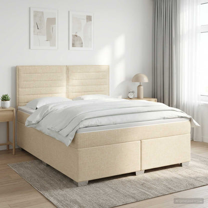 Postel Boxspring S Matrací Krémová 140 X 200 Cm Textil