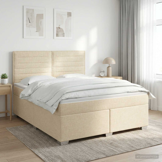 Postel Boxspring S Matrací Krémová 140 X 190 Cm Textil